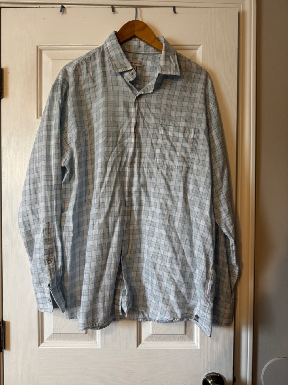 Peter Millar Men’s Long Sleeve Plaid Button-Down Shirt - Blue & Sage Green - Siz